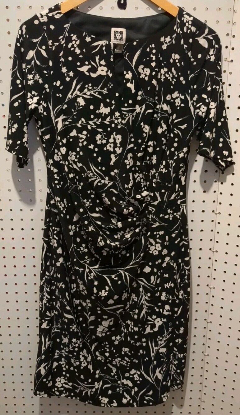 Anne Klein Size 4 Women's Black White Floral Wrap Career Dress - Picture 5 of 5